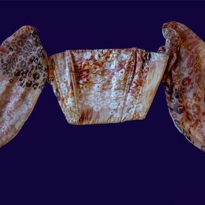 s leapard print corset top with sheer sleeves